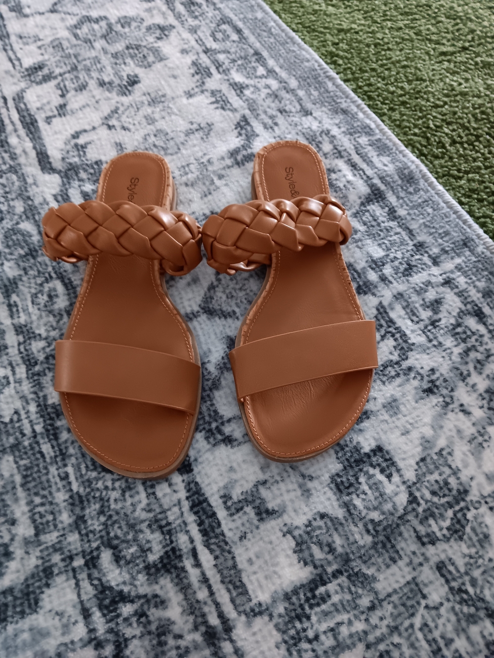 Style & Co. Braided-Strap Tan Slide Sandals